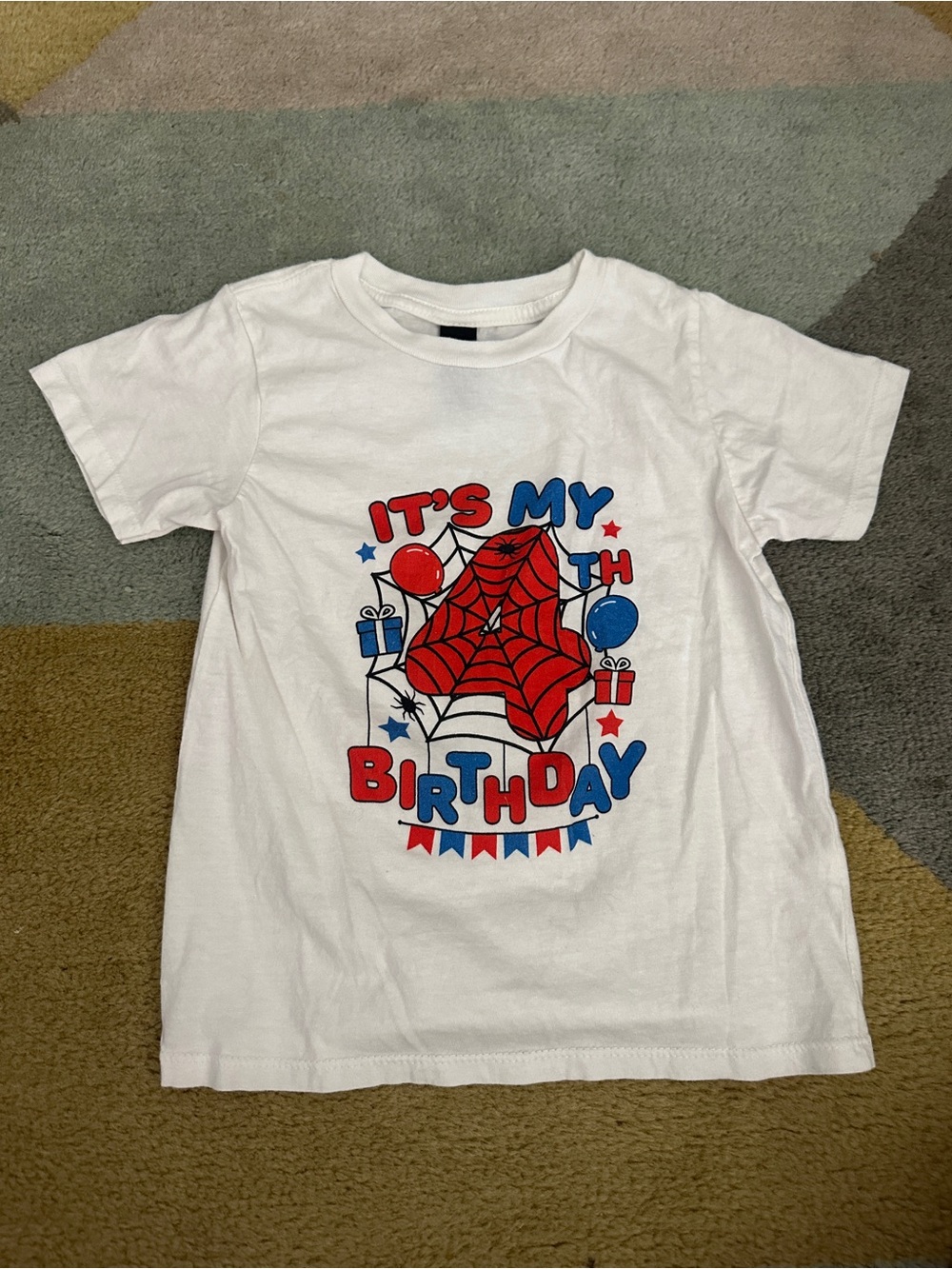 Kids White 'It's My Birthday' Spider Graphic Tee - Red & Blue